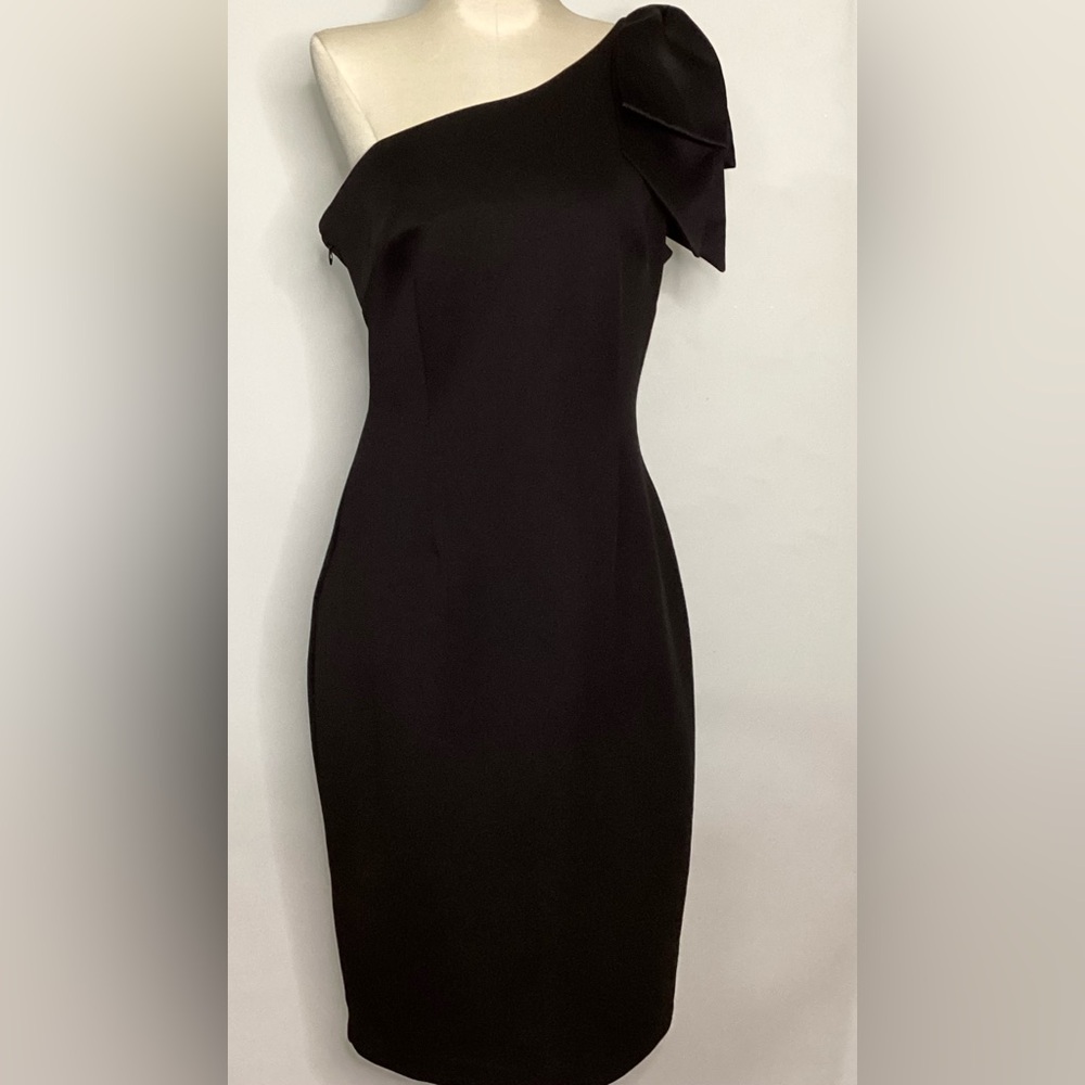 Eliza J Black Satin One Shoulder Bow Cocktail Dress Audrey Hepburn Vibes